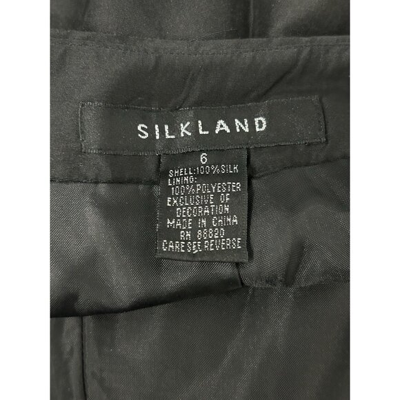 Silkland Small Black Embroidered 2-Piece Silk Pant Suit Palm Leaf Details - Picture 8 of 11